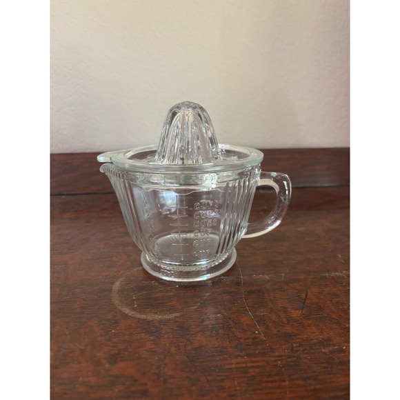 Other - Vintage Clear Glass Citrus Juicer 2 Cup Measuring Pitcher Reamer 2 Piece Set